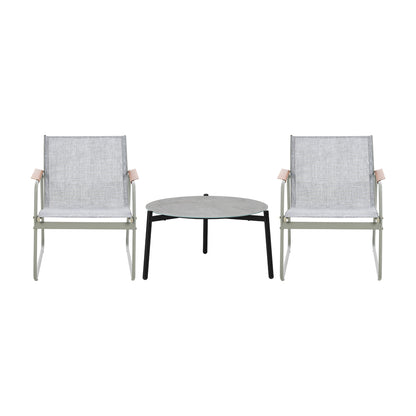 3PCS Outdoor Bistro Set Patio Chair 70cm Grey & WhiteTable Textilene