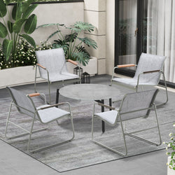 Outdoor Patio Set 70cm Round Table with 4x Chairs Garden Furniture Set Grey & White