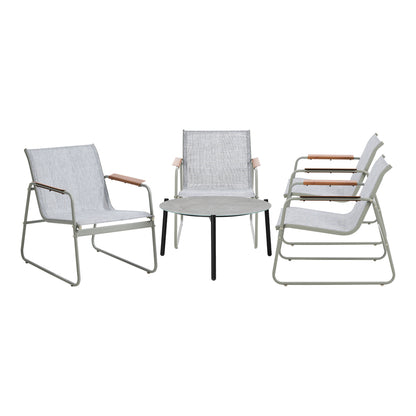 Outdoor Patio Set 70cm Round Table with 4x Chairs Garden Furniture Set Grey & White