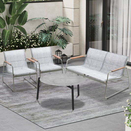 Outdoor Lounge Set 4 Seater Patio Chairs 70cm Grey Table
