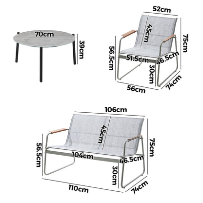 Outdoor Lounge Set 4 Seater Patio Chairs 70cm Grey Table