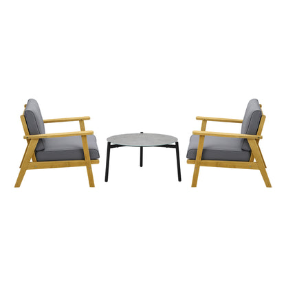 3PCS Outdoor Patio Set Grey & Black 70cm Coffee Table Rattan Chairs