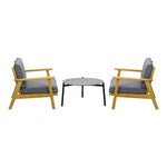 3PCS Outdoor Patio Set Grey & Black 70cm Coffee Table Rattan Chairs