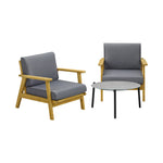 3PCS Outdoor Patio Set Grey & Black 70cm Coffee Table Rattan Chairs