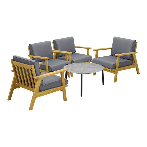  4PCS & 5PCS Outdoor Lounge Set Grey Chairs with Coffee Side Table for Patio/Garden