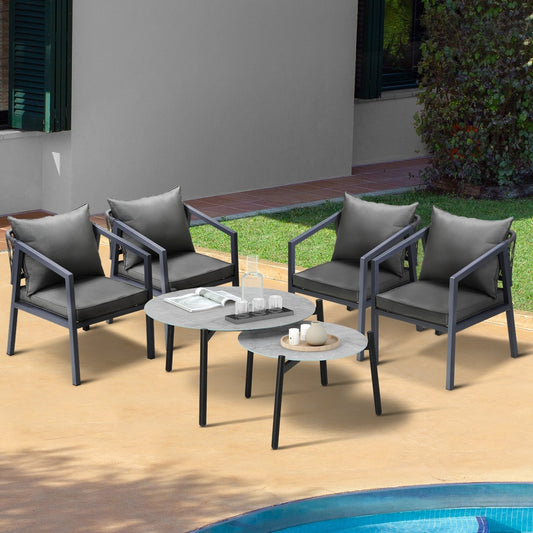 6PCS Outdoor Patio Set Grey 70cm Coffee Table Set Grey Chairs