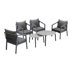 6PCS Outdoor Patio Set Grey 70cm Coffee Table Set Grey Chairs