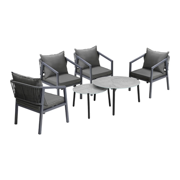  6PCS Outdoor Patio Set Grey 70cm Coffee Table Set Grey Chairs