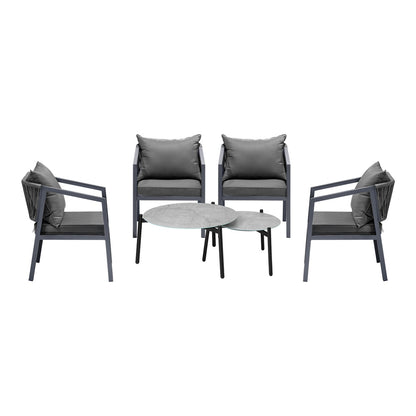 6PCS Outdoor Patio Set Grey 70cm Coffee Table Set Grey Chairs