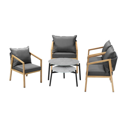 6PCS Outdoor Patio Set Grey 70cm Coffee Table Set Natural Chairs