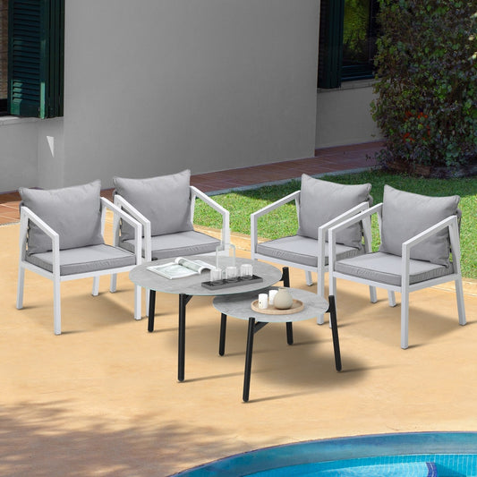 6PCS Outdoor Patio Set with White Chairs & 70cm Grey Coffee Table Garden