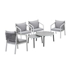 6PCS Outdoor Patio Set Grey 70cm Coffee Table Set White Chairs