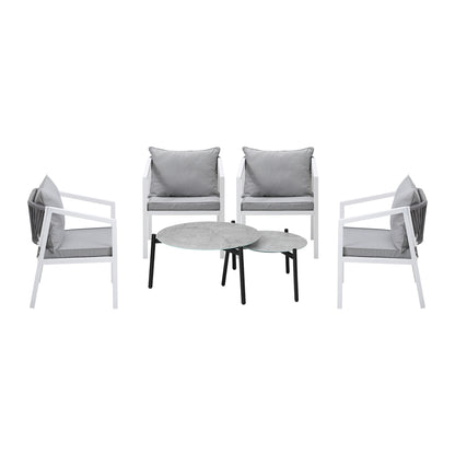 6PCS Outdoor Patio Set with White Chairs & 70cm Grey Coffee Table Garden