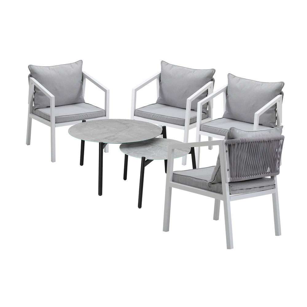 6PCS Outdoor Patio Set with White Chairs & 70cm Grey Coffee Table Garden