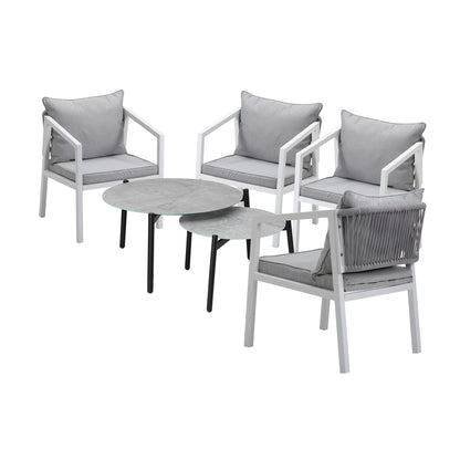 6PCS Outdoor Patio Set with White Chairs & 70cm Grey Coffee Table Garden