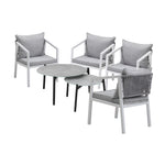 6PCS Outdoor Patio Set with White Chairs & 70cm Grey Coffee Table Garden
