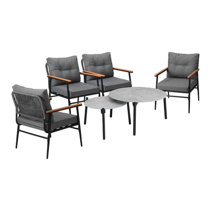 6PCS Outdoor Patio Set White Black & Grey Table Set with White Chairs