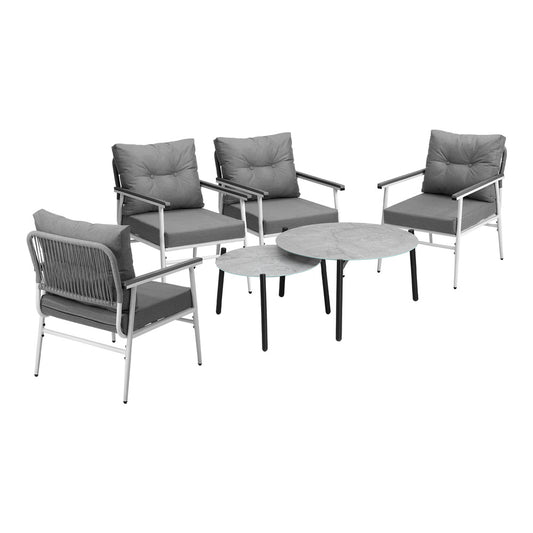 6PCS Outdoor Patio Set White Black & Grey Table Set with White Chairs