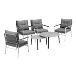 6PCS Outdoor Patio Set White Black & Grey Table Set with White Chairs