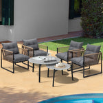 6PCS Outdoor Patio Set with Rattan Chairs & Grey Coffee Table for Garden
