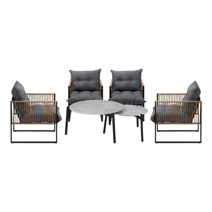 6PCS Outdoor Patio Set with Rattan Chairs & Grey & White Coffee Table for Garden