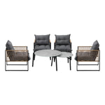 6PCS Outdoor Patio Set with Rattan Chairs & Grey Coffee Table for Garden