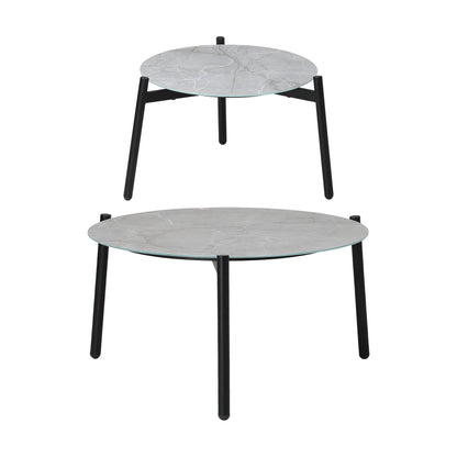 6PCS Outdoor Patio Set with Rattan Chairs & Grey & White Coffee Table for Garden