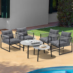 6PCS Outdoor Patio Set Grey &White Coffee Table Set Lounge Chairs