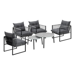 6PCS Outdoor Patio Set Grey &White Coffee Table Set Lounge Chairs