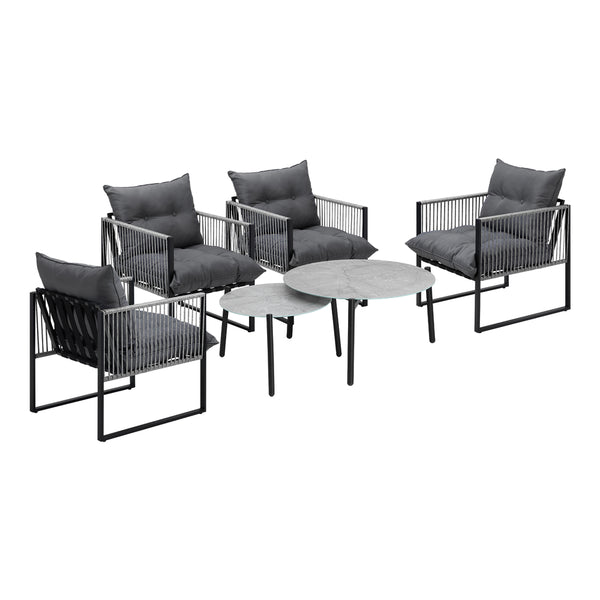  6PCS Outdoor Patio Set Grey &White Coffee Table Set Lounge Chairs