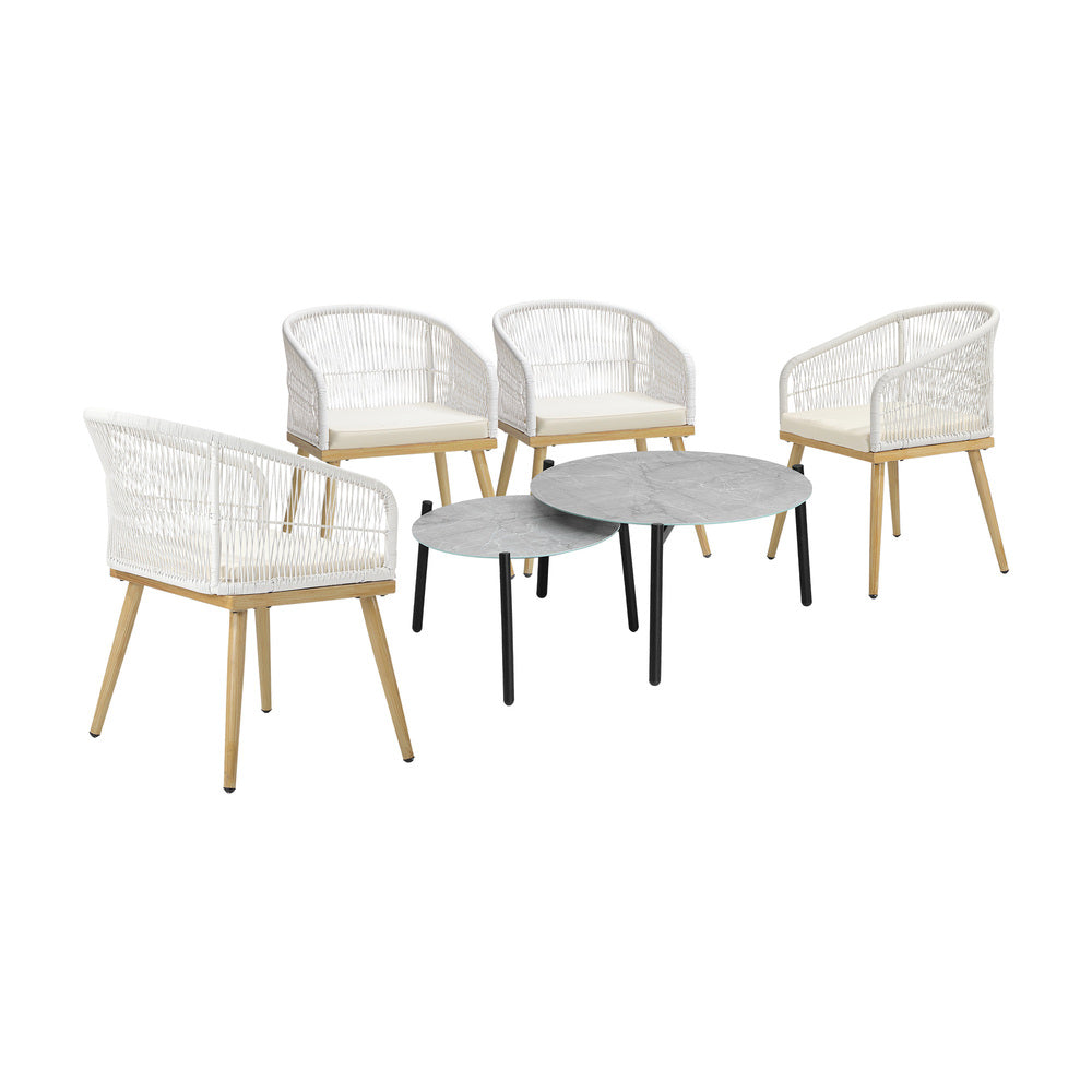 6PC Outdoor Patio Set Grey Table Sets Polyester Chair Rope