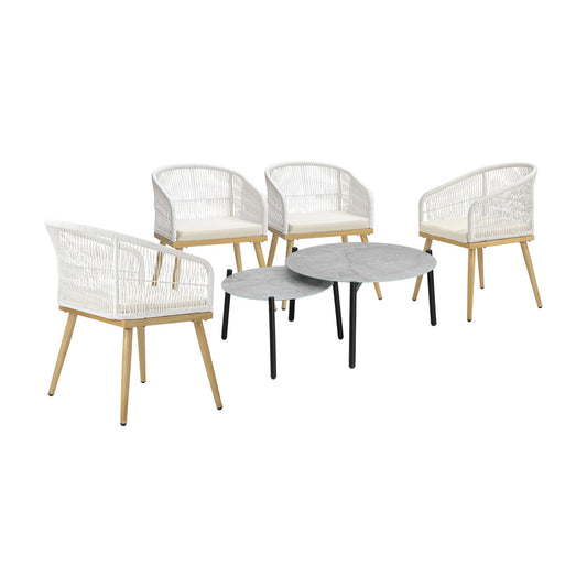 6PC Outdoor Patio Set Grey Table Sets Polyester Chair Rope