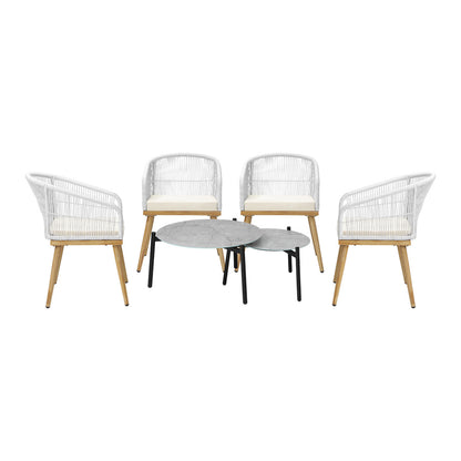 6PC Outdoor Patio Set Grey Table Sets Polyester Chair Rope