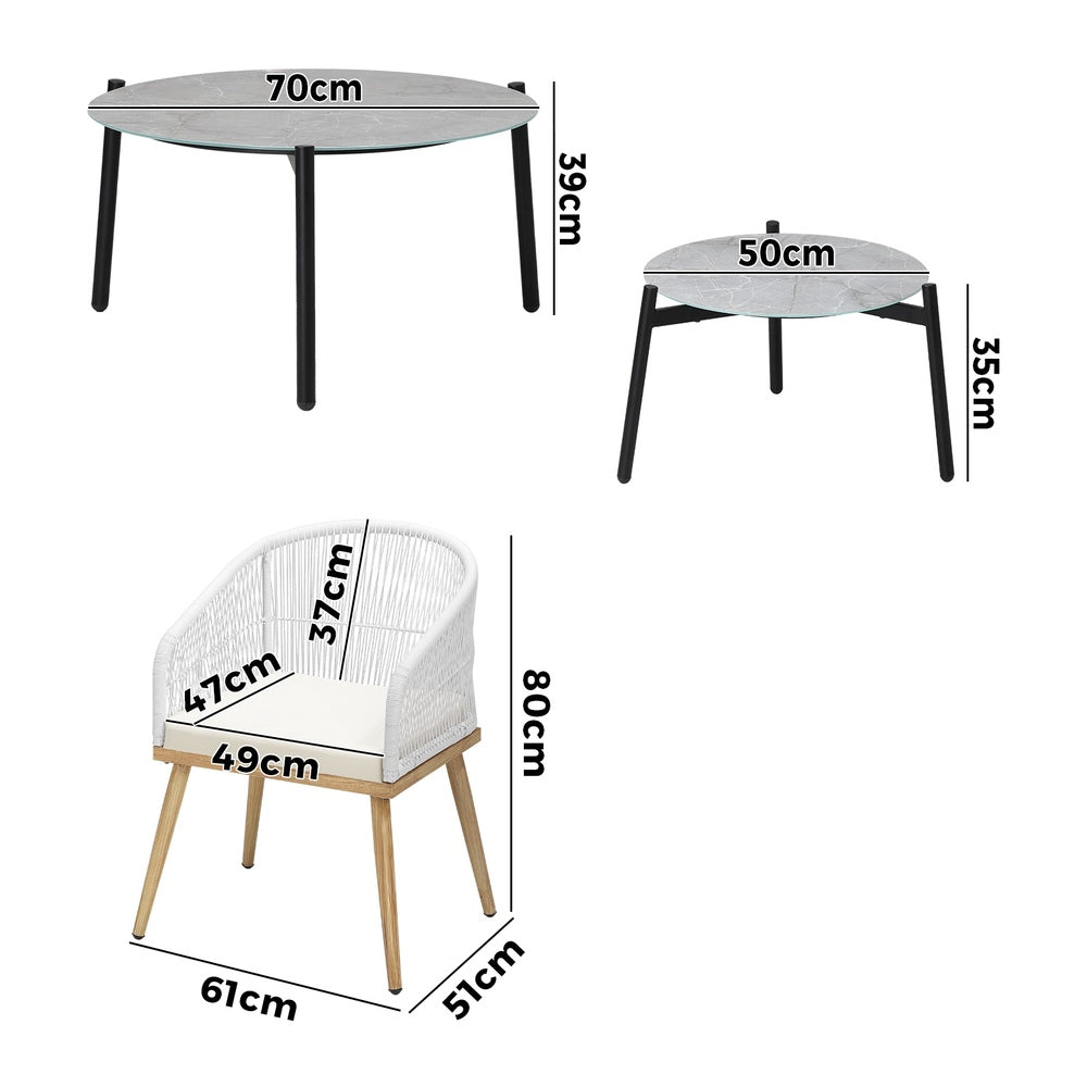 6PC Outdoor Patio Set Grey Table Sets Polyester Chair Rope