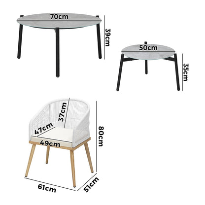 6PC Outdoor Patio Set Grey Table Sets Polyester Chair Rope