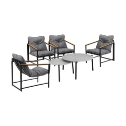 6PC Outdoor Patio Set Round Grey Marble Table Sets with Chairs