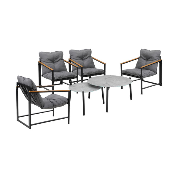  6PC Outdoor Patio Set Round Grey Marble Table Sets with Chairs