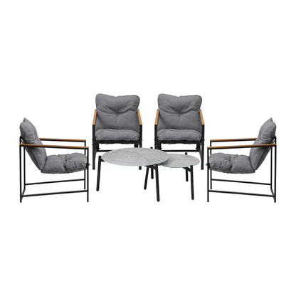 6PC Outdoor Patio Set Round Grey Marble Table Sets with Chairs