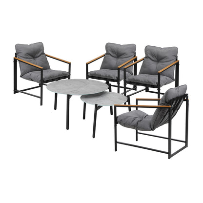 6PC Outdoor Patio Set Round Grey Marble Table Sets with Chairs