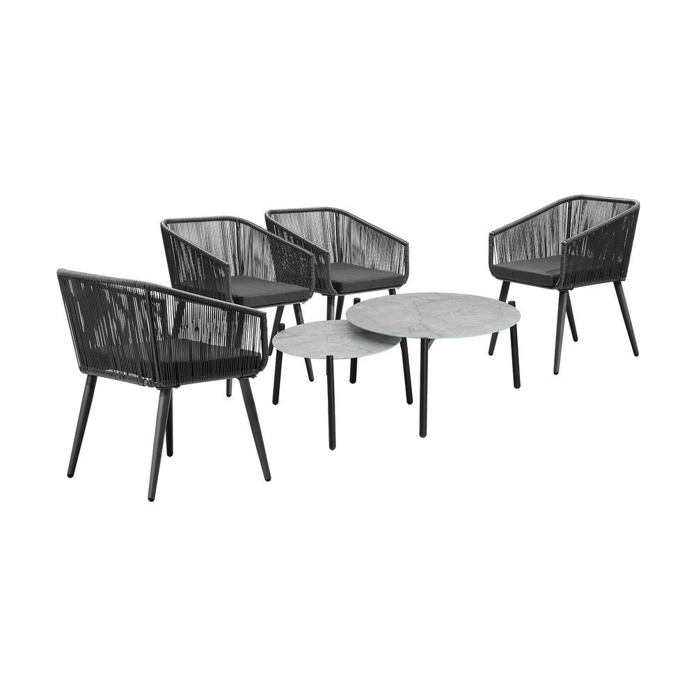 6PCS Outdoor Patio Set 2pc Coffee Table Polyester Chair Rope