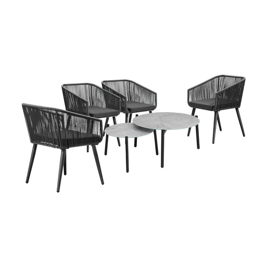 6PCS Outdoor Patio Set 2pc Coffee Table Polyester Chair Rope