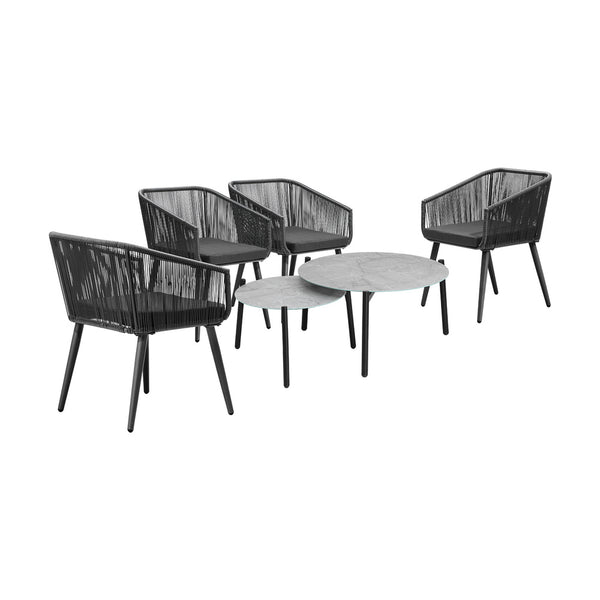  6PCS Outdoor Patio Set 2pc Coffee Table Polyester Chair Rope