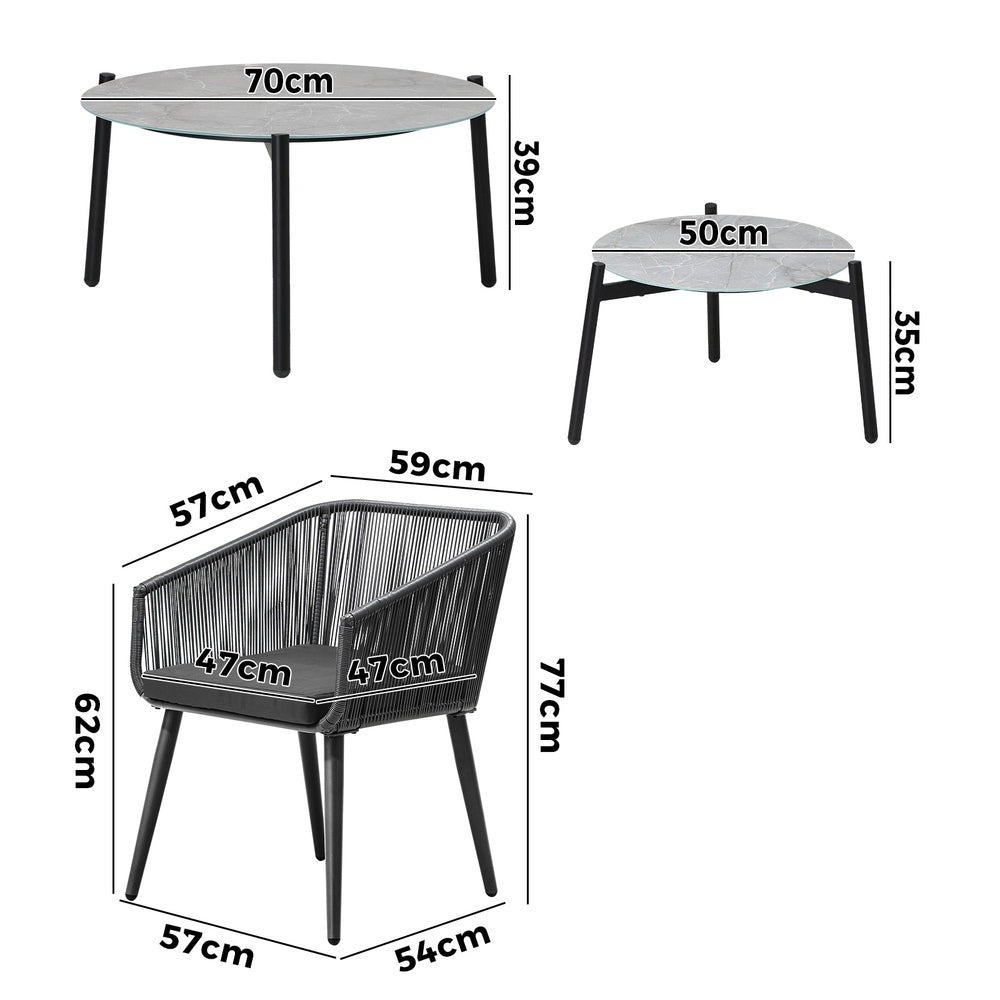 6PCS Outdoor Patio Set 2pc Coffee Table Polyester Chair Rope