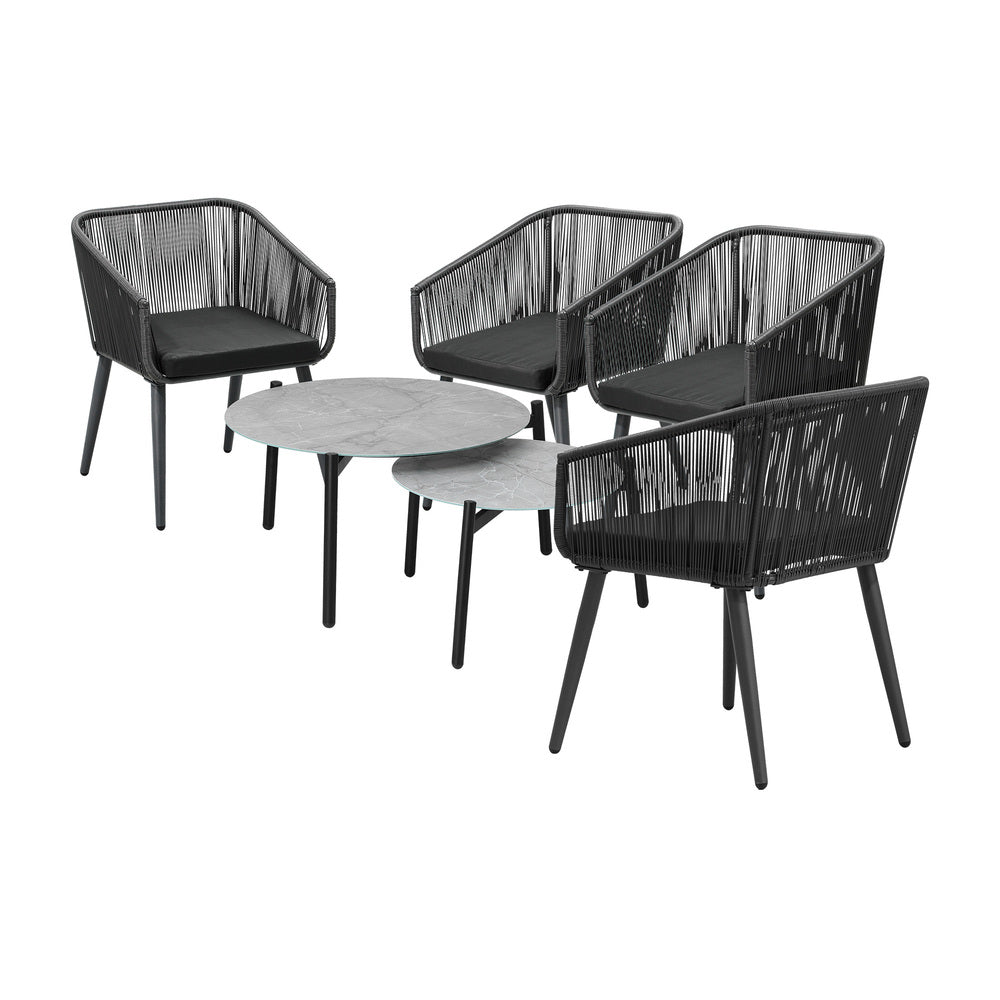 6PCS Outdoor Patio Set 2pc Coffee Table Polyester Chair Rope
