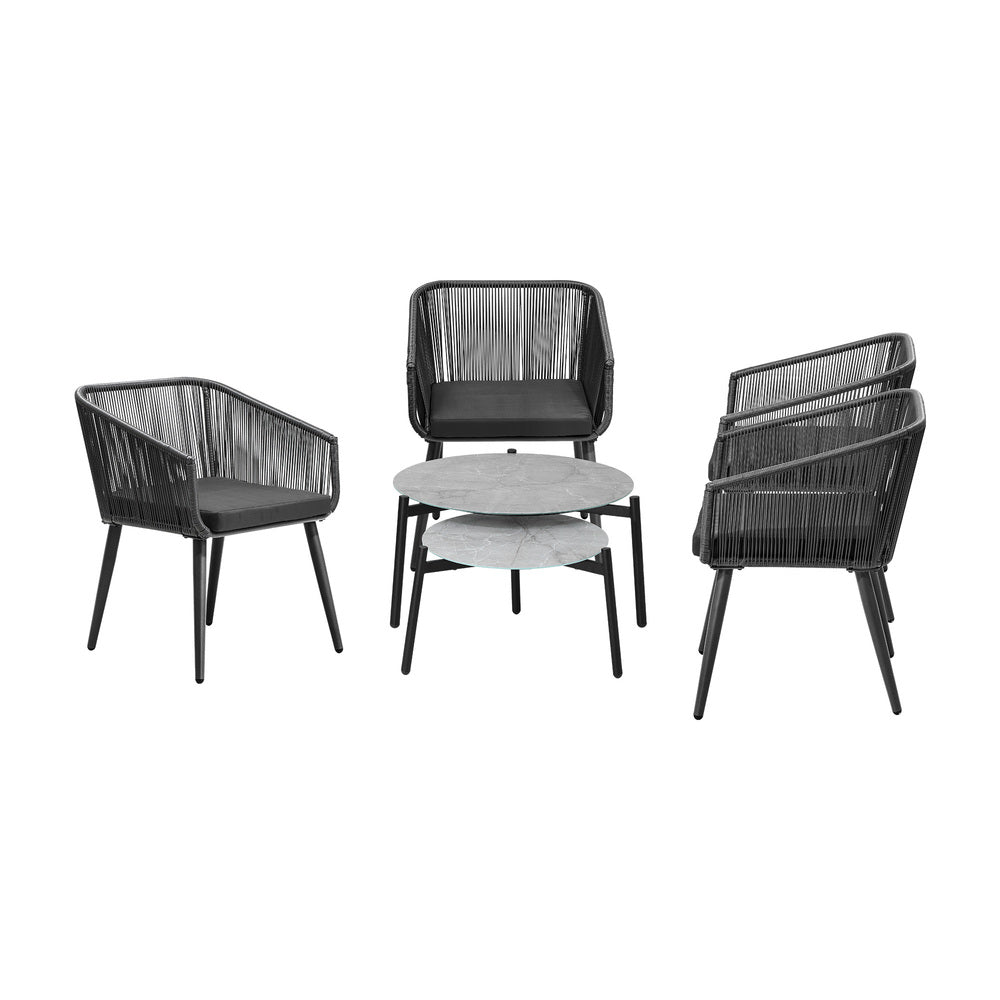 6PCS Outdoor Patio Set 2pc Coffee Table Polyester Chair Rope