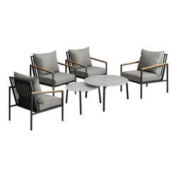 6PCS Outdoor Lounge Set with Grey Chairs & 50/70cm Coffee Table for Patio