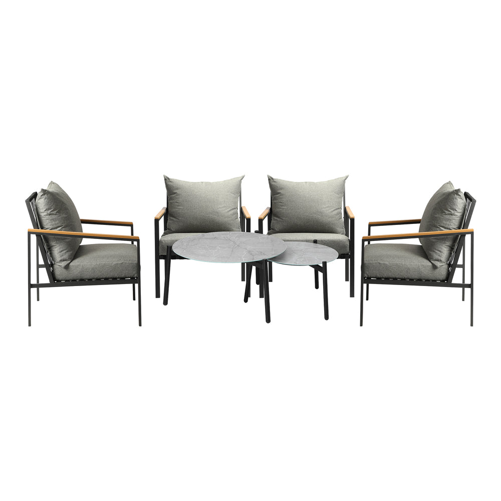 6PCS Outdoor Lounge Set with Grey Chairs & 50/70cm Coffee Table for Patio