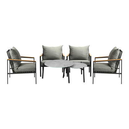 6PCS Outdoor Lounge Set with Grey Chairs & 50/70cm Coffee Table for Patio