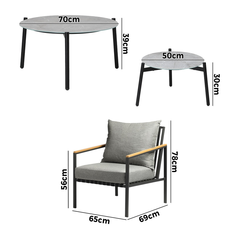 6PCS Outdoor Lounge Set with Grey Chairs & 50/70cm Coffee Table for Patio