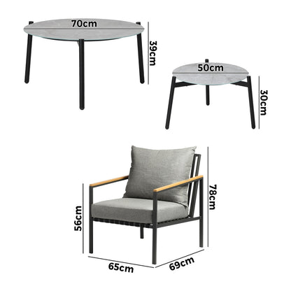 6PCS Outdoor Lounge Set with Grey Chairs & 50/70cm Coffee Table for Patio